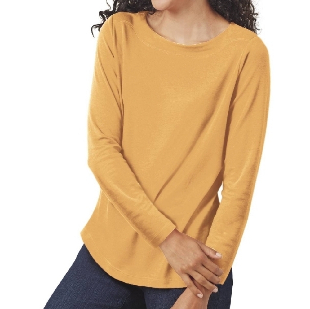 New In Package! Luxuriously Soft Pima Cotton Long-Sleeve Curved Hem Top Size 2X